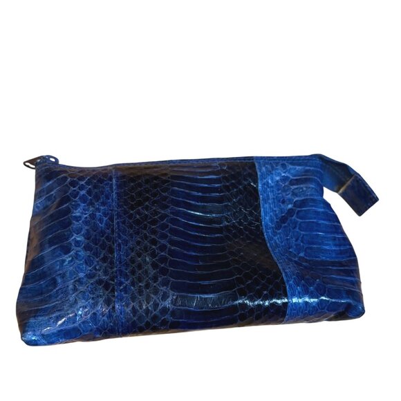 Crocodile Leather Cosmetic Neiman Marcus Pouch Blue Lightweight Travel Bag - Picture 1 of 8